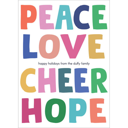 Colorful Peace Love Cheer Hope Flat Holiday Cards